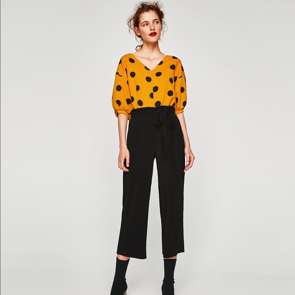 yellow polka dot top zara